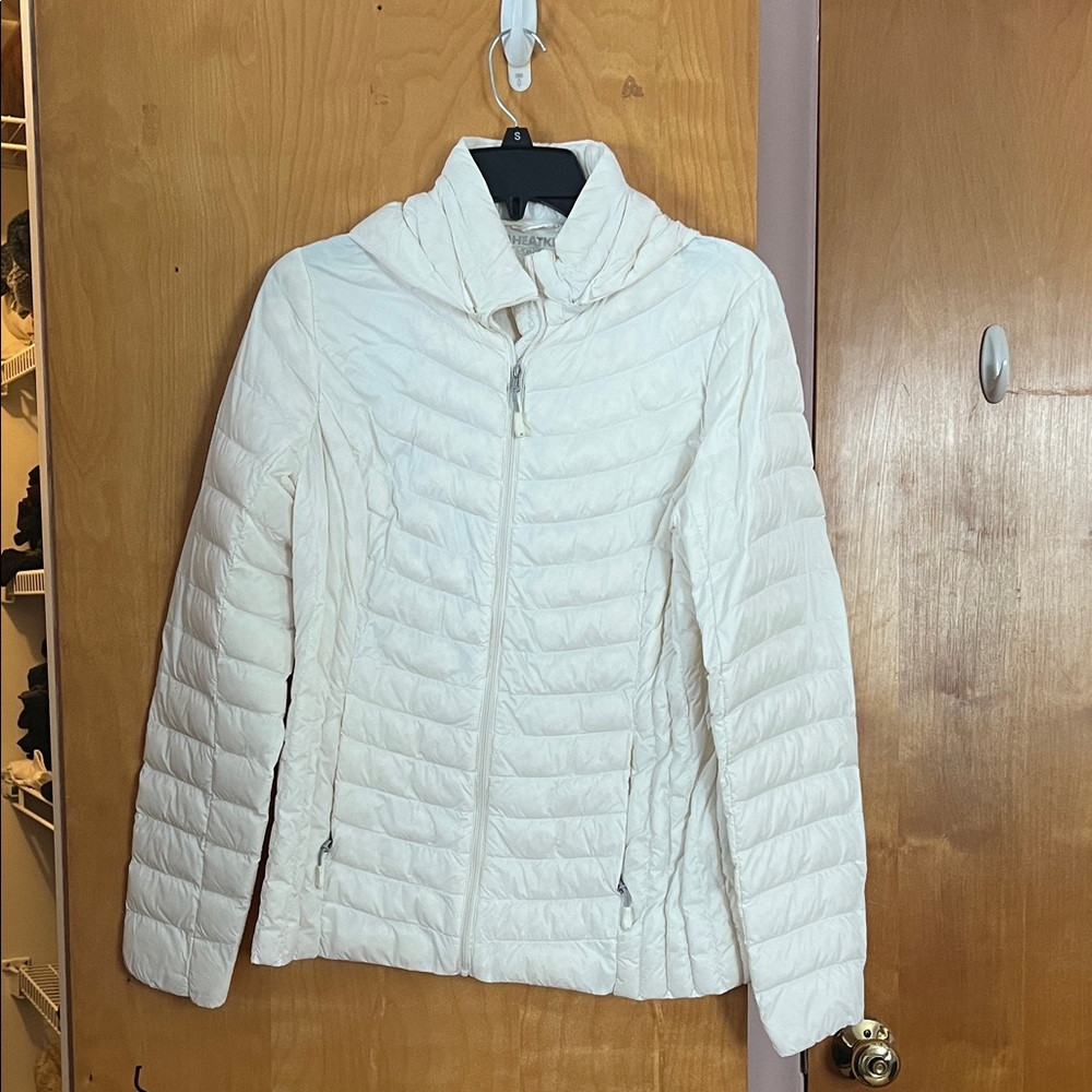 Women's White Small Puff Jacket hooded
